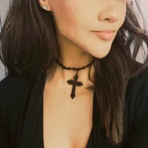 Gothic Black Cross Choker 021-CC - Picture 3 of 6